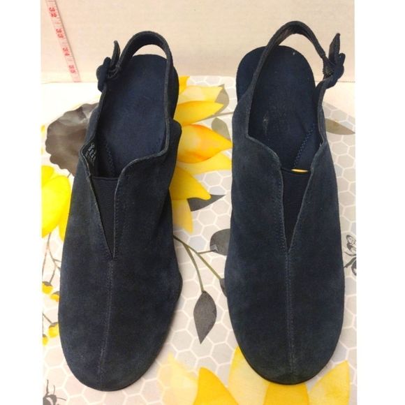 AEROSOLES Sling Back Blue Suede Leather Clog Mules Buckle Chunky Heel Size 9.5 - Picture 3 of 9
